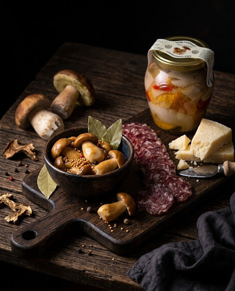 Platou premium cu mezeluri de vânat, brânzeturi maturate și pitoance marinate.