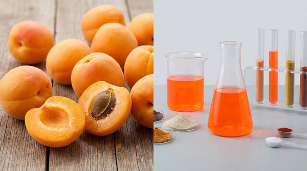 Caise proaspete într-o parte, prafuri colorate chimice în cealaltă, concept natural vs artificial