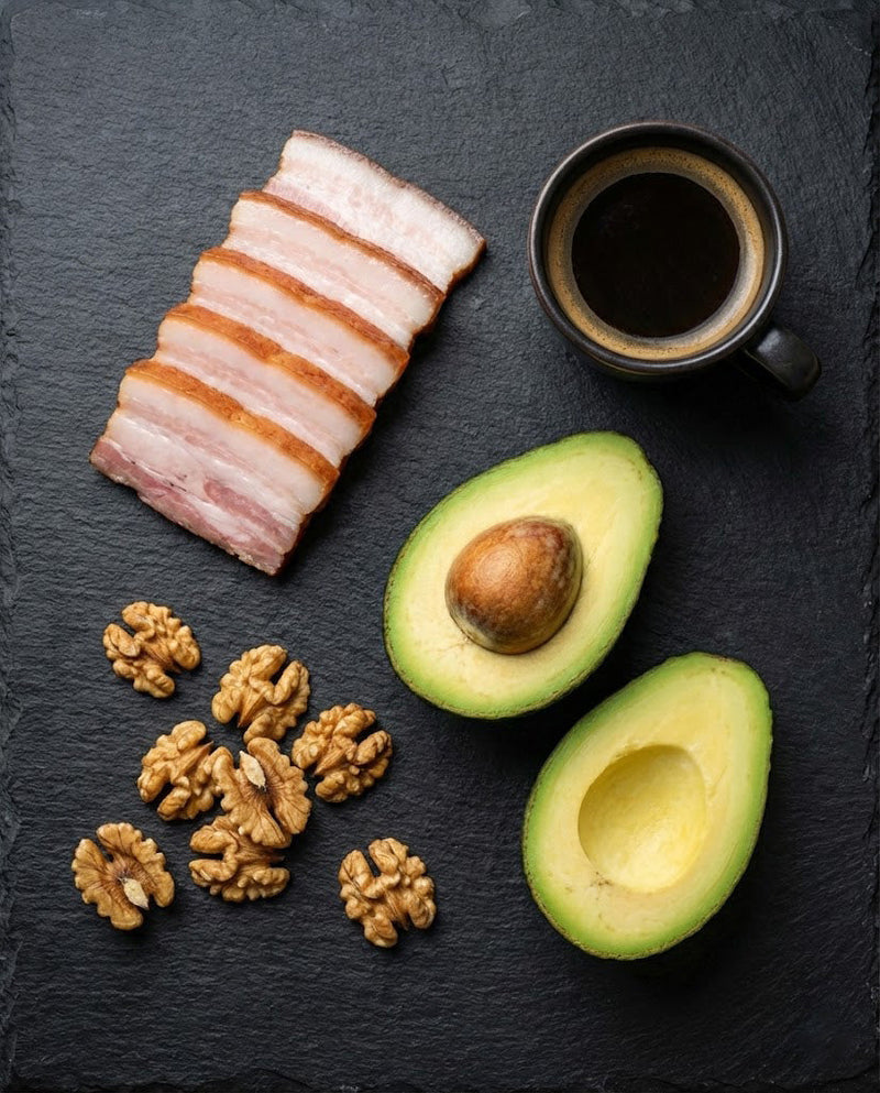 Slănină afumată ca bază pentru un meniu hiper-caloric specific dietei Ketogenice