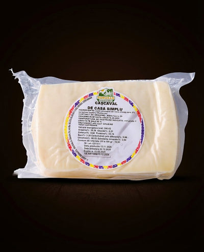 Roată de cașcaval simplu de vacă de casă — galben pal, coajă natural maturată artizanal, 300g
