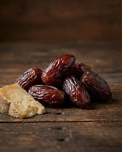 Curmale confiate fără sâmburi — fructe maro închis lucioase, vidate într-un strat dulce, 100g